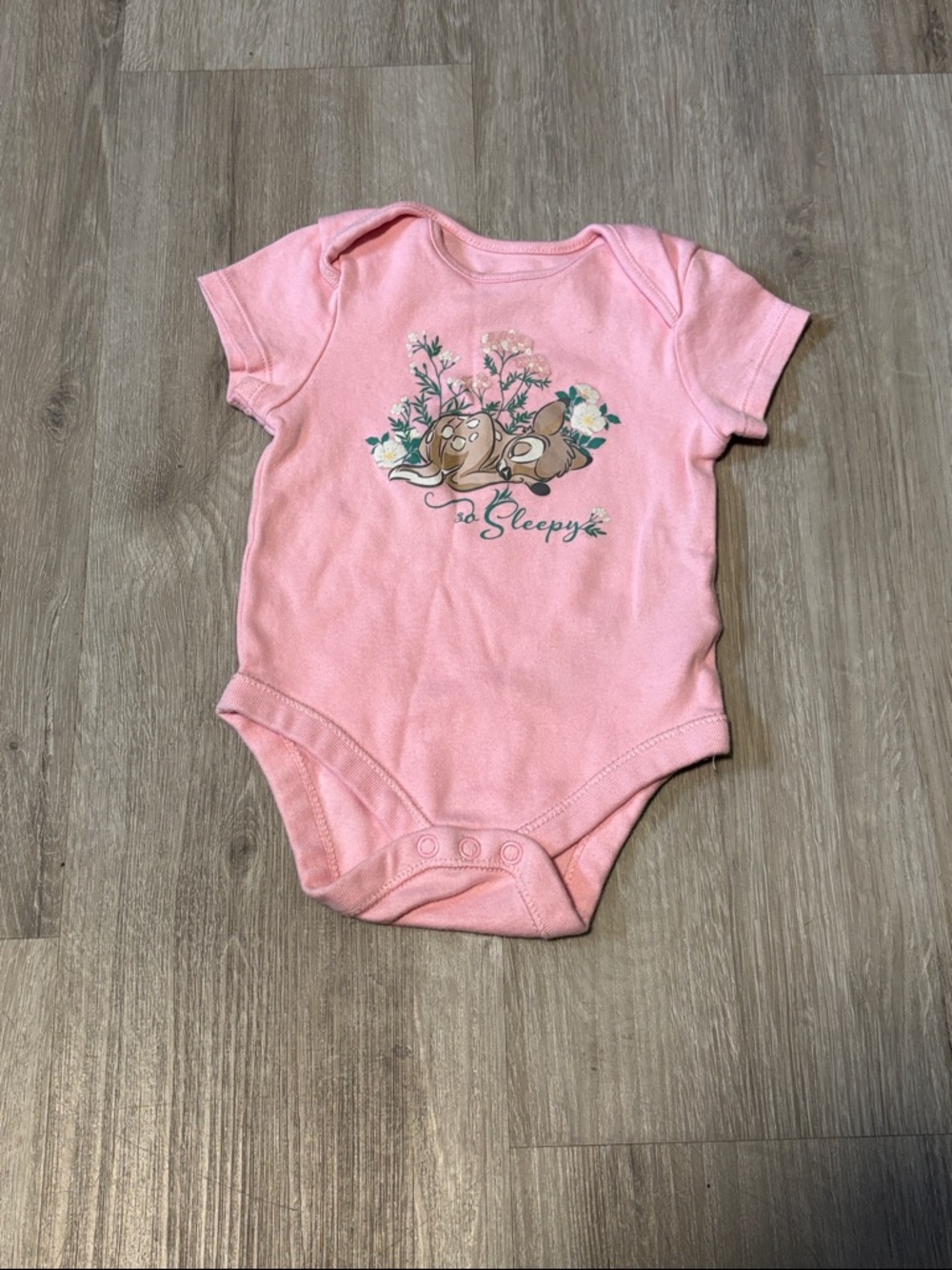 Primark Pink Baby Bodysuit with Sleeping Deer Floral Graphic